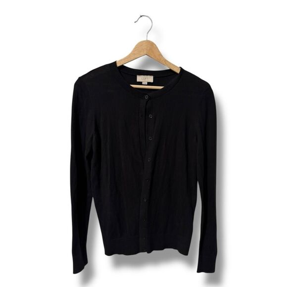 Loft Black Button-Up Cardigan Sweater Women’s Size Medium Cotton - Picture 1 of 4